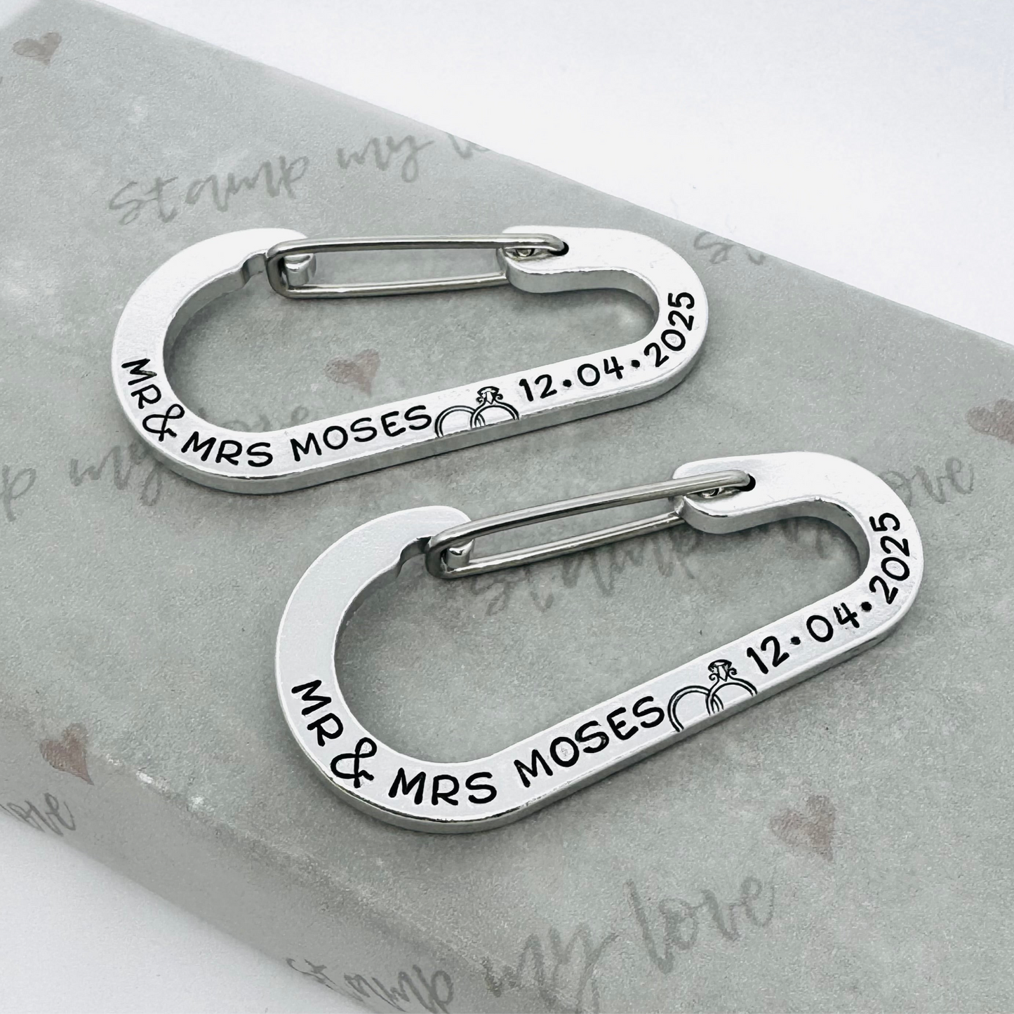 Personalised Wedding Carabiner Keyring Set