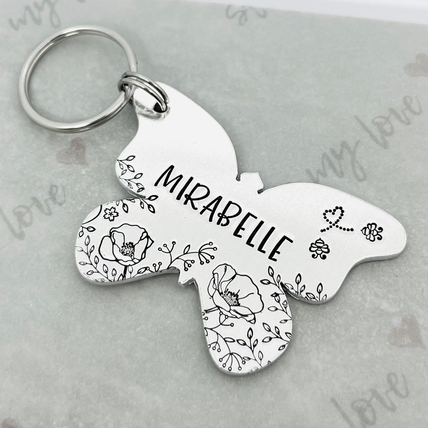 Personalised Butterfly Floral Keyring