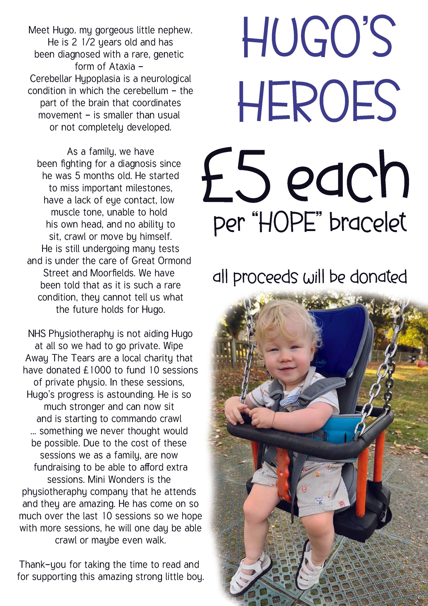 'Hope' Charity Bracelet for Hugo
