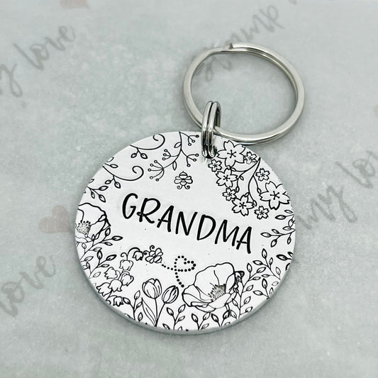 Personalised Name Floral Keyring