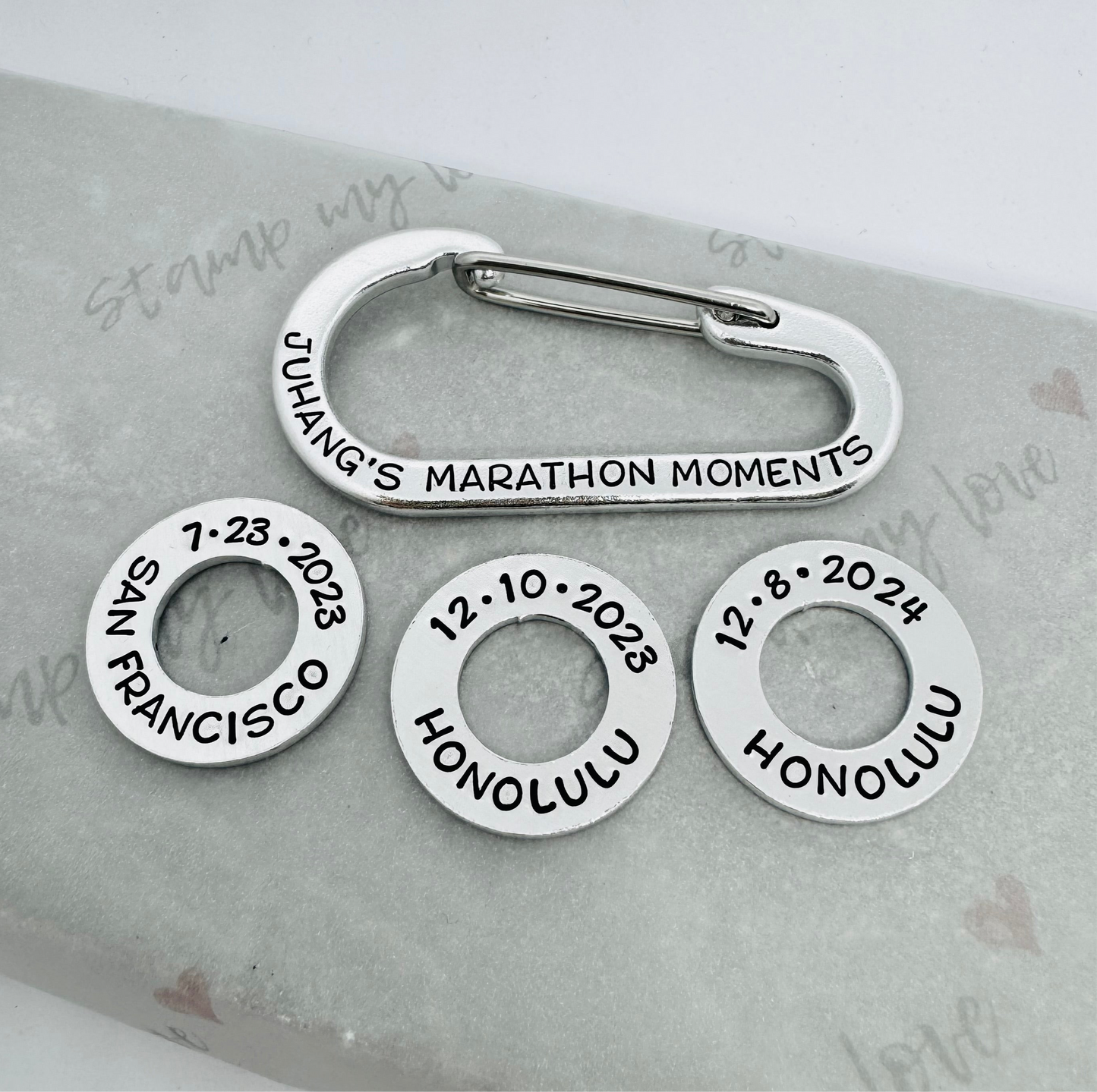 Personalised 'Marathon Milestones' Carabiner with Washers