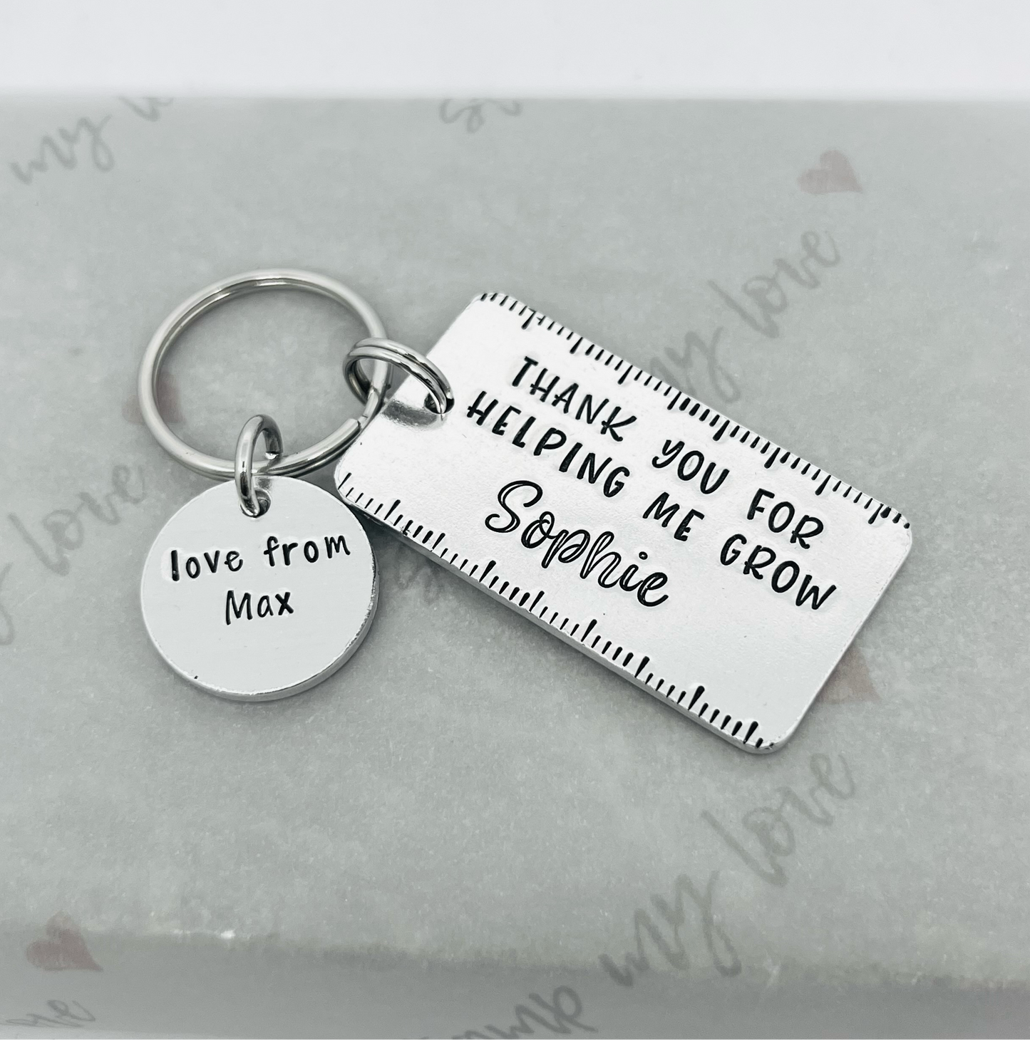 Personalised 'Thank You For Helping Me Grow' Ruler Keyring
