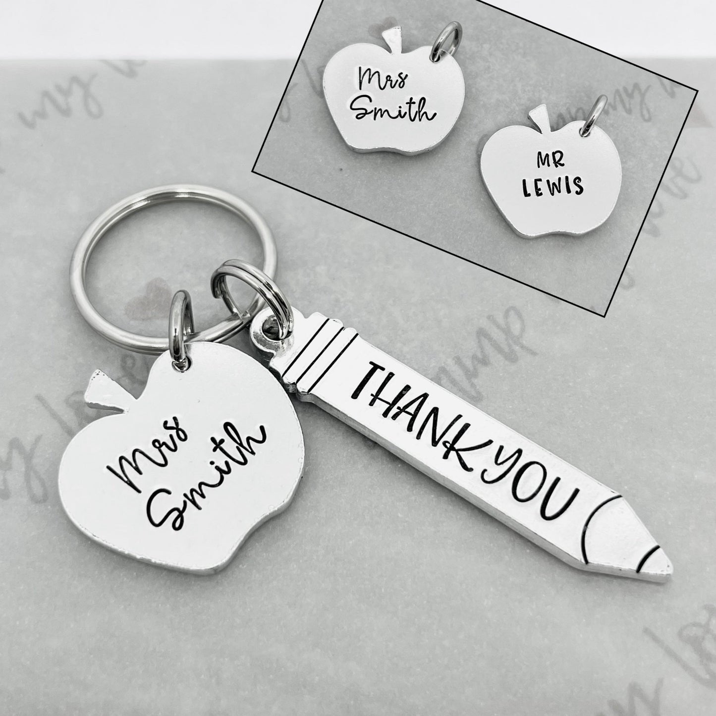 Personalised School Teacher Apple & Pencil Keyring