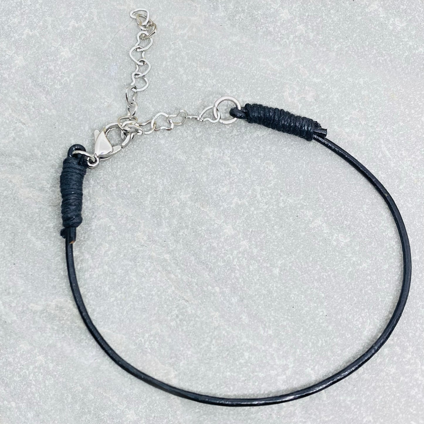 Adjustable Black Cord Bracelet with Heart Chain