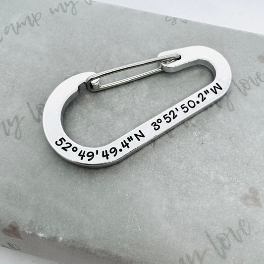Personalised Coordinates Carabiner Keyring