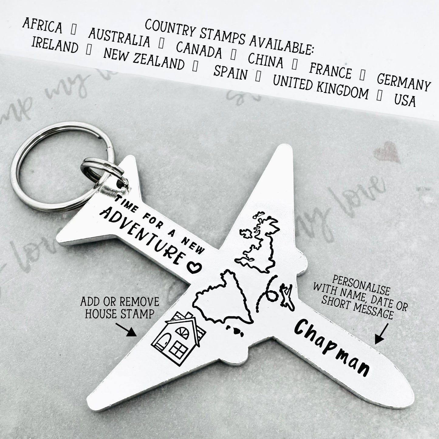'Time for a New Adventure' Plane Travel Keyring