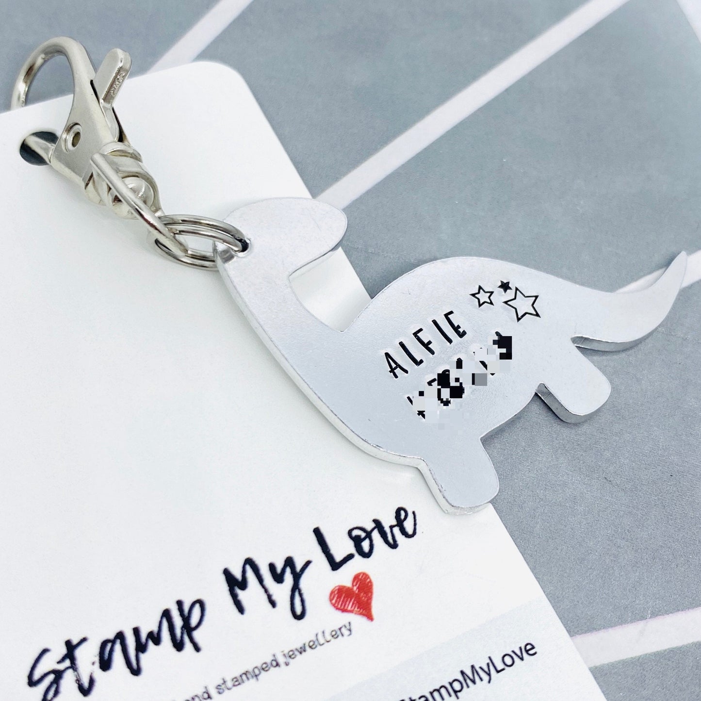 Personalised Small Dinosaur Name Label Keyring