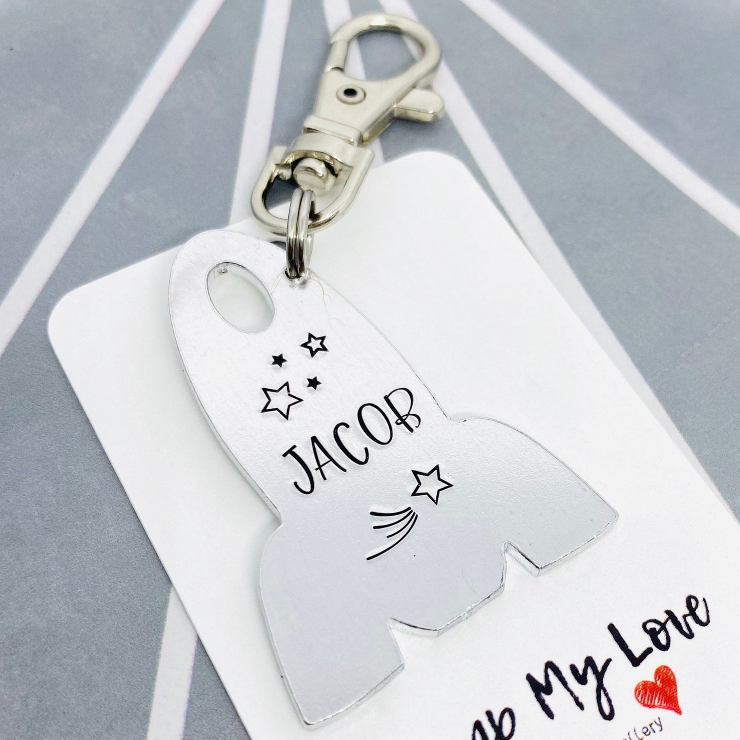 Personalised Rocket Name Label Keyring