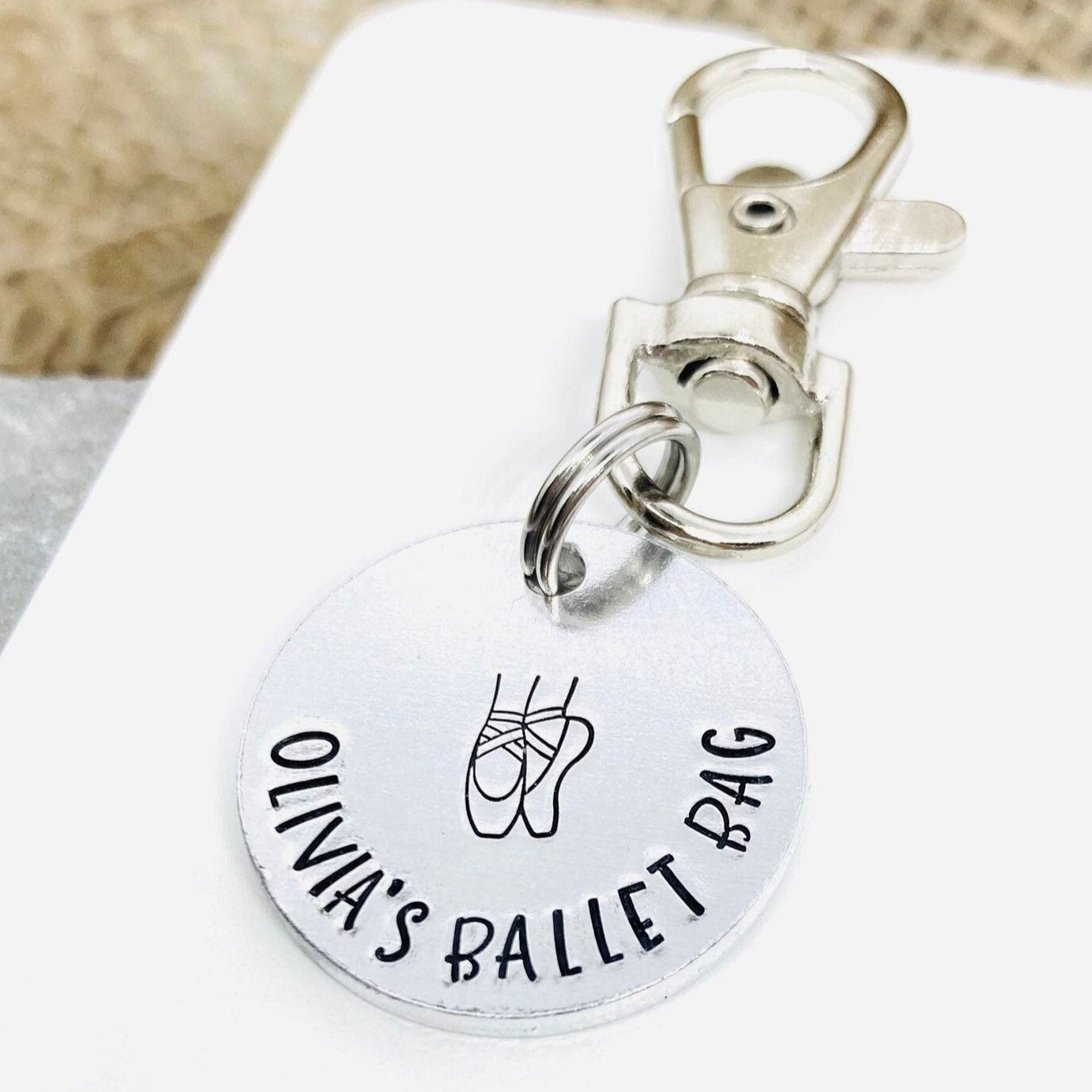 Personalised Ballet Bag Name Label Keyring