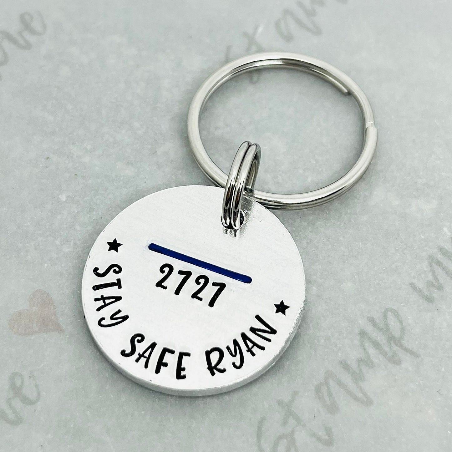 Personalised Police Officer Blue Line Keyring