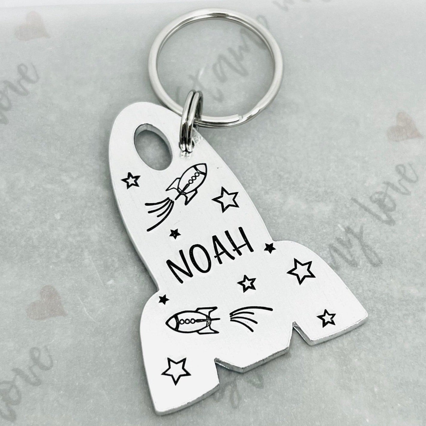 Personalised Rocket Name Label Keyring