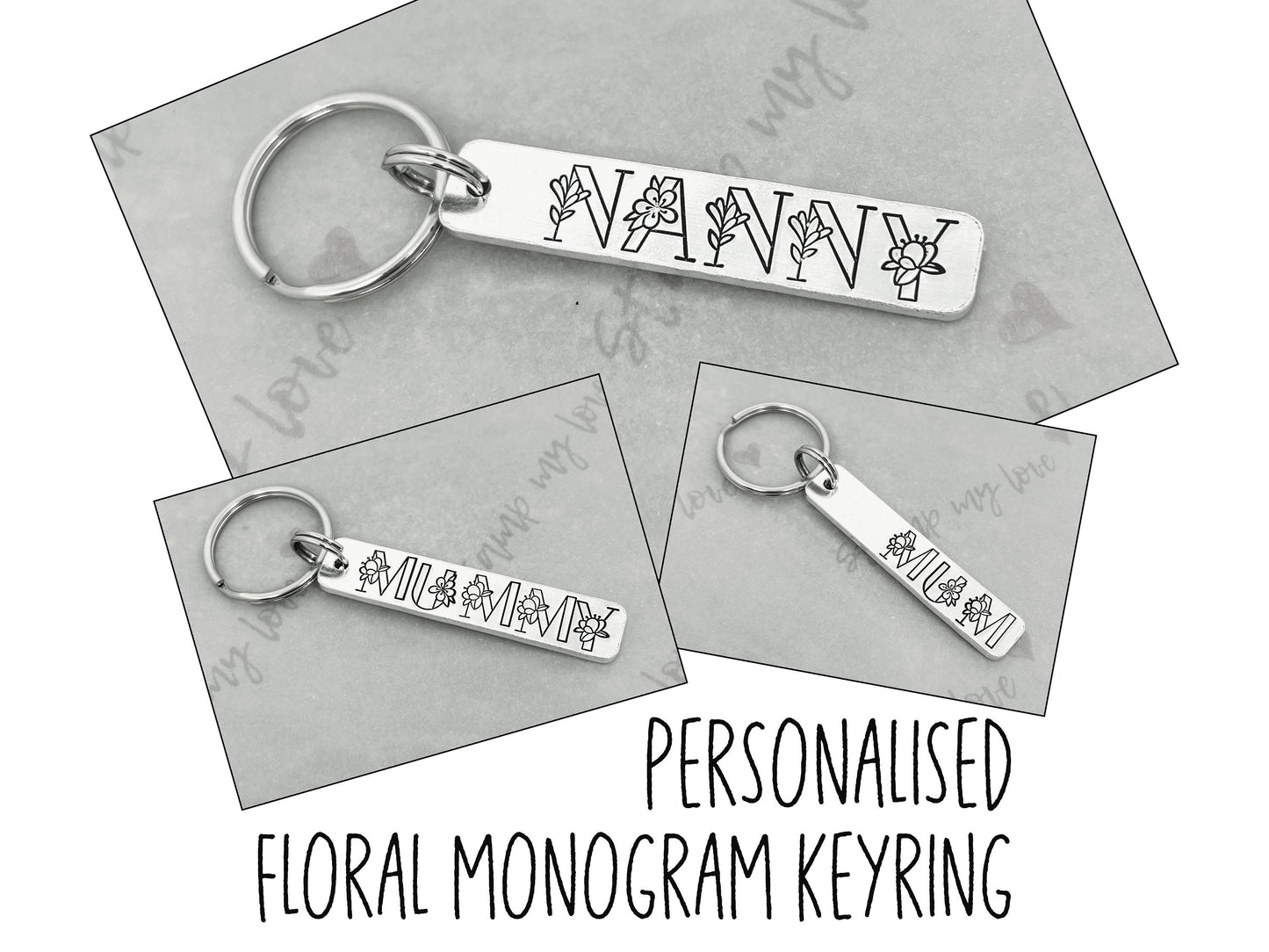Personalised Floral Monogram Keyring