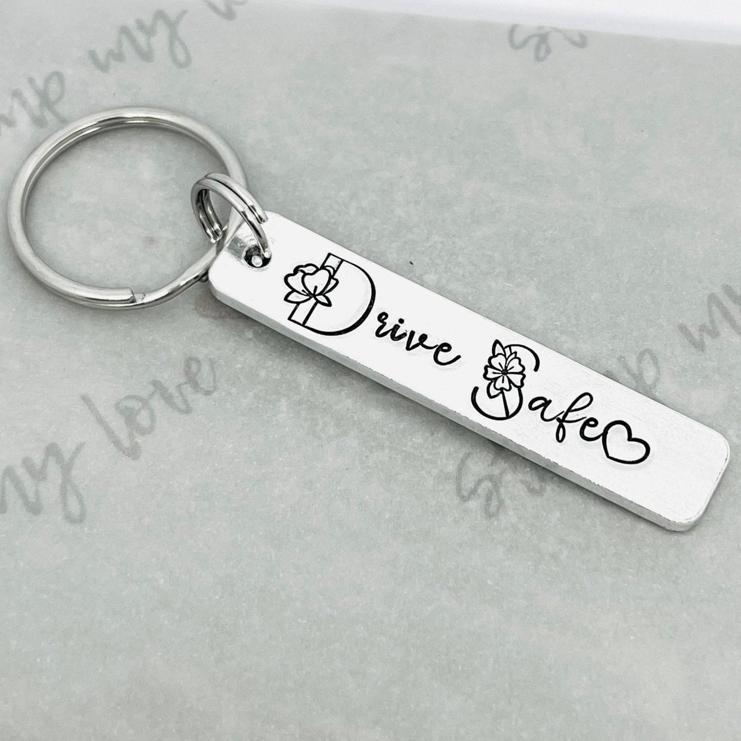 'Drive Safe' Floral Keyring